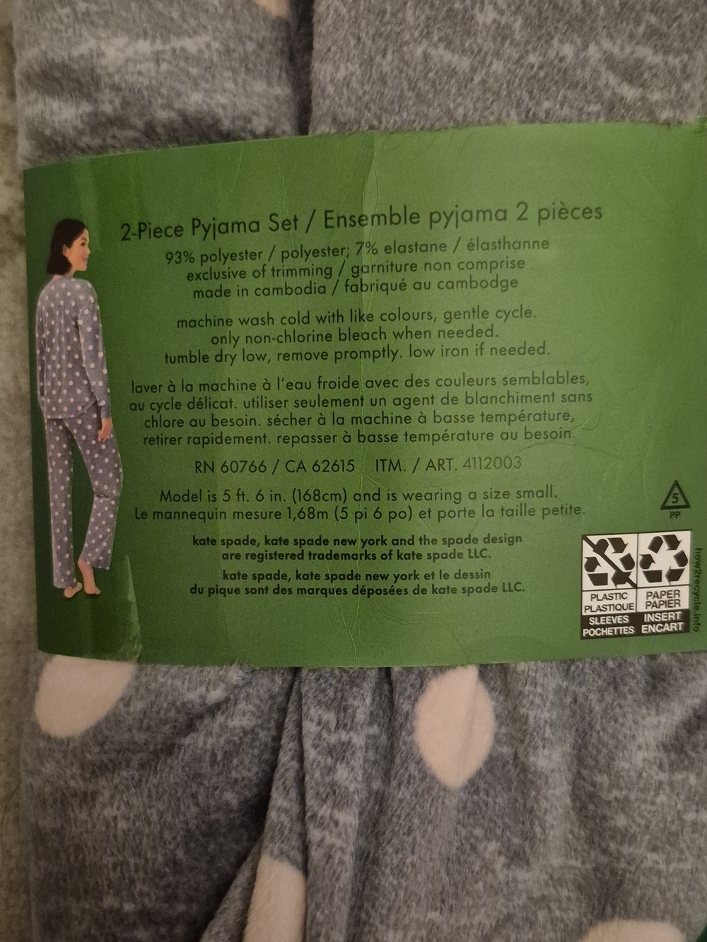 XL: Kate Spade Soft Fleece 2 piece Pajama set Grey With Pink Dots - Picture 4 of 6